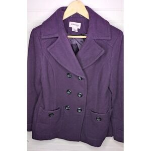 ST. JOHN'S BAY Wool Blend Peacoat, double-breasted Lined Coat Purple‎ Medium